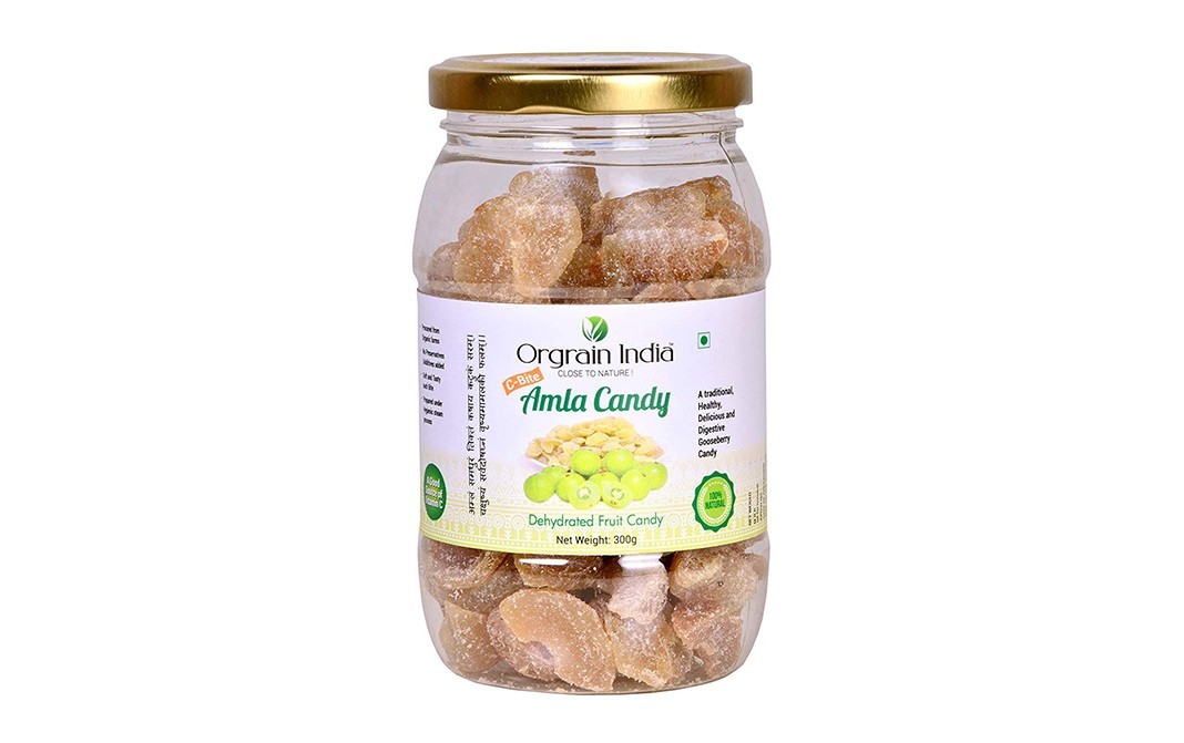 Orgrain India Amla Candy Dehydrated Fruit Candy   Glass Jar  300 grams